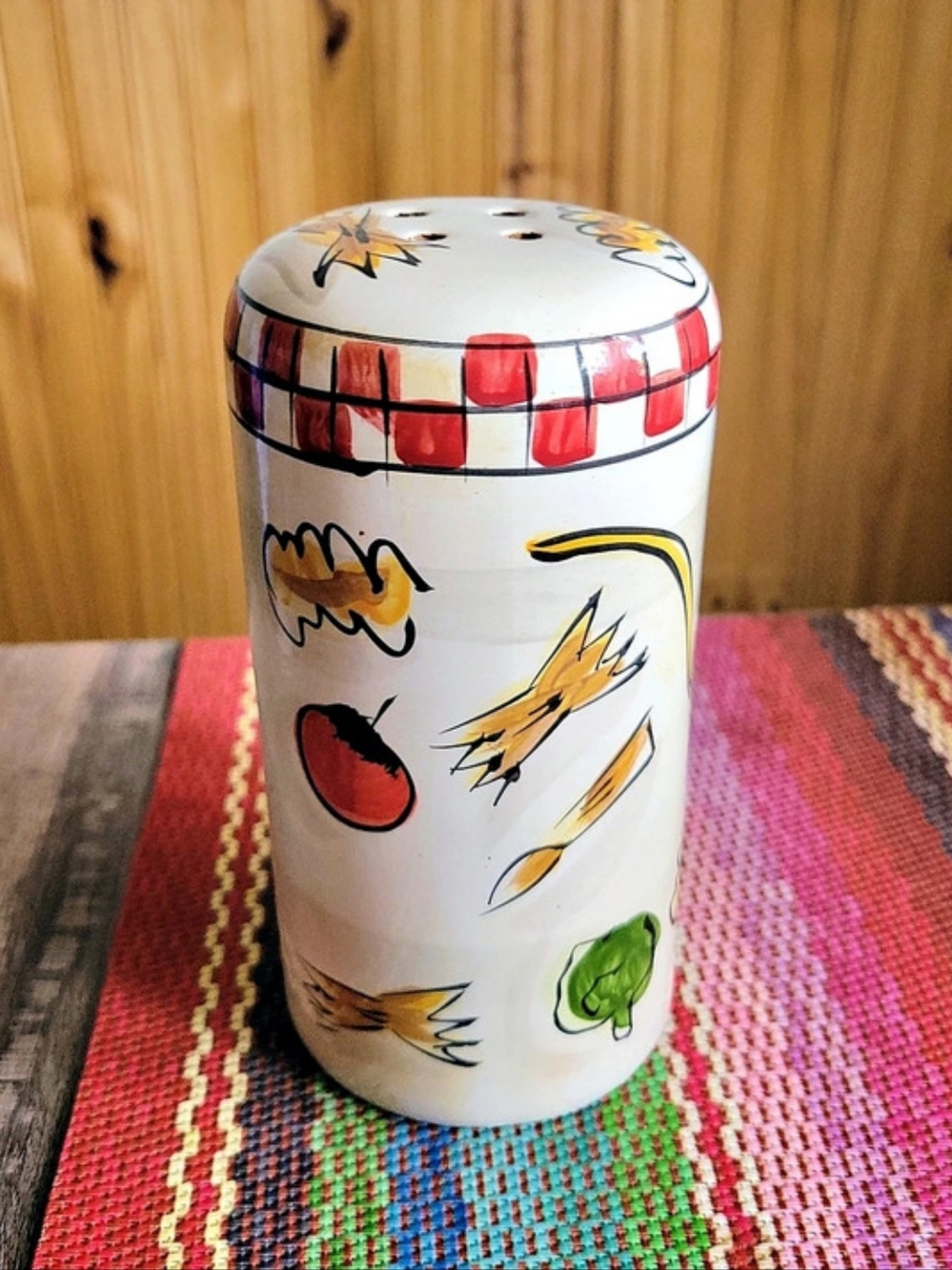 Vintage Hand-Painted Ceramic Parmesan Cheese Dispenser in White & Red.
